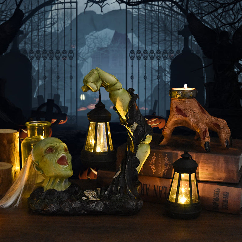 Halloween lantern, ghost hand half body, zombie skeleton